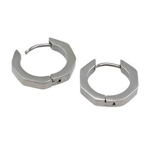 stainless steel Latchback Earring, hexagon, platinum plated, approx 17mm [SSB0510]