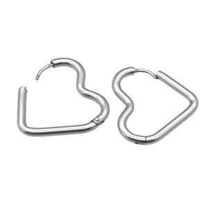 stainless steel Latchback Earring, heart, platinum plated, approx 17-25mm [SSB0518]