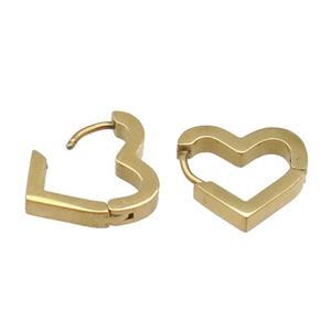 stainless steel Latchback Earring, heart, gold plated, approx 14-16mm [SSB0530]