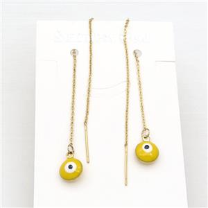 stainless steel Wire Earring with yellow enamel Evil Eye, gold plated, approx 1mm, 8mm, 11cm length [SSB0537]