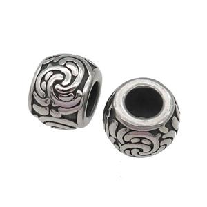 Stainless Steel barrel Beads, large hole, antique silver, approx 9-12.5mm, 6mm hole [SSB0569]