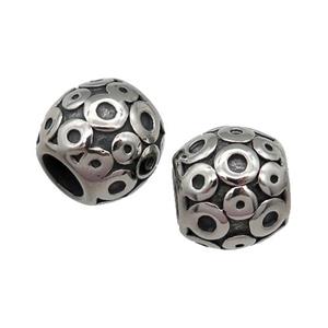 Stainless Steel barrel Beads, antique silver, approx 10-11mm, 5mm hole [SSB0570]