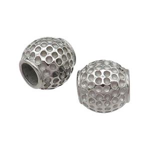 Stainless Steel barrel Beads, silver plated, approx 10mm, 5mm hole [SSB0575]