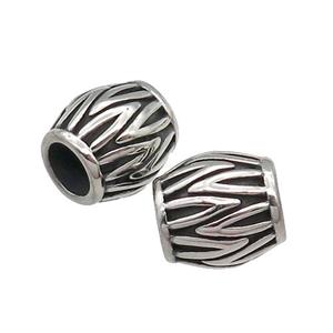Stainless Steel barrel Beads, large hole, antique silver, approx 10-11mm, 6mm hole [SSB0576]