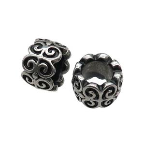 Stainless Steel tube Beads, large hole, antique silver, approx 11mm, 6mm hole [SSB0593]