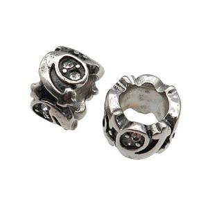 Stainless Steel tube Beads pave rhinestone, large hole, antique silver, approx 11mm, 6mm hole [SSB0600]