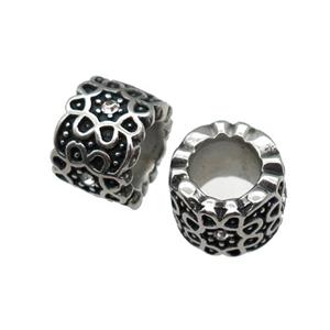 Stainless Steel tube Beads pave rhinestone, large hole, antique silver, approx 11mm, 6mm hole [SSB0602]