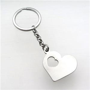 raw Stainless Steel keychain pendant heart, approx 30-32mm, 30mm dia [SSB0654-1806]