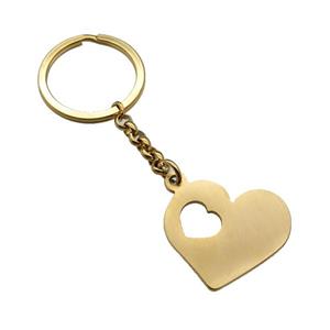 Stainless Steel keychain pendant heart gold plated, approx 30-32mm, 30mm dia [SSB0655-1806G]