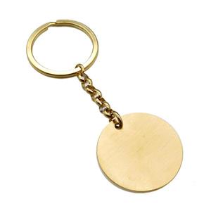 Stainless Steel keychain pendant circle gold plated, approx 32mm, 30mm dia [SSB0657-1807G]