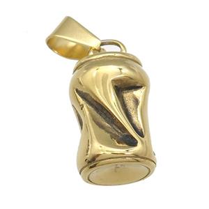 Stainless Steel cans bottle pendant antique gold, approx 15-24mm [SSB0696]