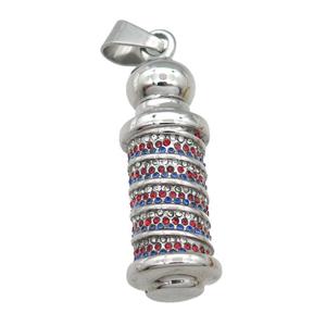 raw Stainless Steel column pendant pave rhinestone, approx 15-45mm [SSB0699]