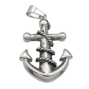 Stainless Steel anchor charm pendant antique silver, approx 32-50mm [SSB0702]