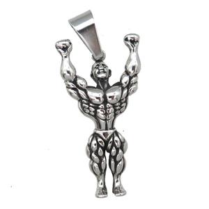 Stainless Steel pendant Muscle Man antique silver, approx 23-45mm [SSB0709]