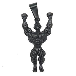 Stainless Steel Muscle Man pendant black plated, approx 23-45mm [SSB0711]