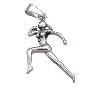 Stainless Steel Runner charm pendant beauty antique silver, approx 25-45mm [SSB0715]
