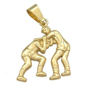 Stainless Steel rassling pendant man gold plated, approx 30-40mm [SSB0718]