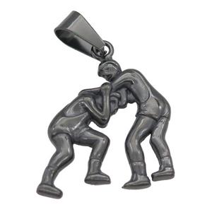 Stainless Steel rassling pendant black plated, approx 30-40mm [SSB0719]