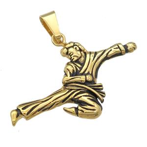 Stainless Steel Kungfu charm pendant antique gold, approx 30-55mm [SSB0720]