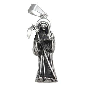 Stainless Steel skull charm pendant Grim Reaper antique silver, approx 18-53mm [SSB0726]