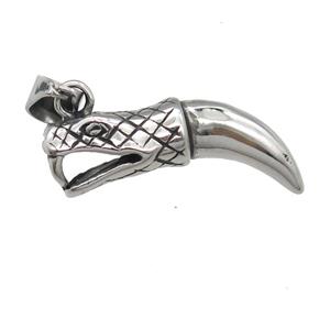 Stainless Steel snake charm pendant horn antique silver, approx 14-38mm [SSB0733]