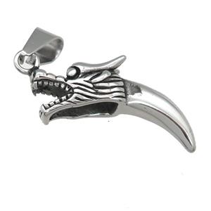 Stainless Steel dragon charm pendant horn antique silver, approx 14-38mm [SSB0734]