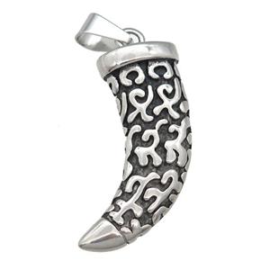 Stainless Steel horn pendant antique silver, approx 16-45mm [SSB0736]