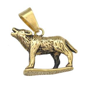 Stainless Steel wolf pendant antique gold, approx 23-35mm [SSB0737]