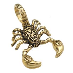Stainless Steel zodiac Scorpion charm pendant antique gold, approx 35-55mm [SSB0740]
