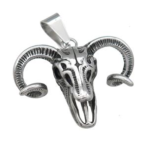 Stainless Steel Ram charm pendant antique silver, approx 35-42mm [SSB0741]