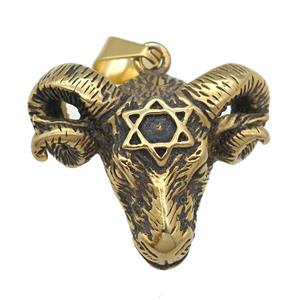 Stainless Steel Ram charm pendant antique gold, approx 36-43mm [SSB0749]