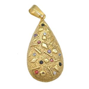 Stainless Steel Teardrop Pendant Micro Pave Rhinestone Gold Plated, approx 22-42mm [SSB0752]