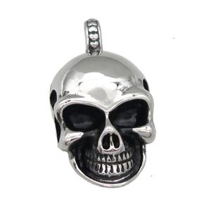 Stainless Steel skull charm pendant antique silver, approx 23-33mm [SSB0757]