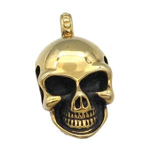 Stainless Steel skull charm pendant antique gold, approx 23-33mm [SSB0758]