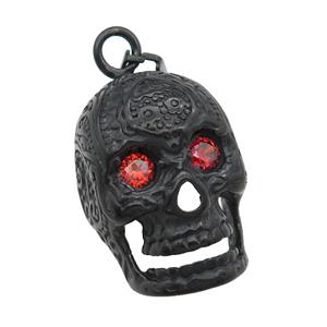 Stainless Steel skull charm pendant pave rhinestone black plated, approx 23-35mm [SSB0759]