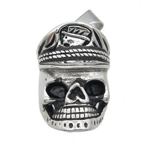 Stainless Steel pirate skull charm pendant antique silver, approx 23-34mm [SSB0762]
