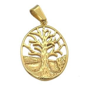 Stainless Steel Tree Of Life pendant gold plated, approx 24-31mm [SSB0781]