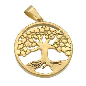 Stainless Steel Tree Of Life pendant gold plated, approx 30mm [SSB0783]
