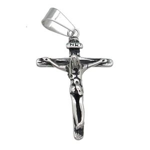Stainless Steel crucifix cross pendant jesus antique silver, approx 30-42mm [SSB0792]