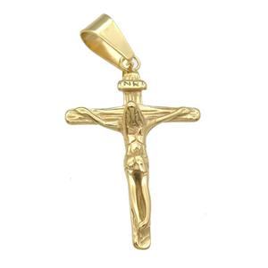 Stainless Steel crucifix cross pendant jesus gold plated, approx 30-42mm [SSB0793]