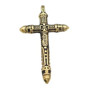 Stainless Steel cross pendant antique gold, approx 37-55mm [SSB0794]