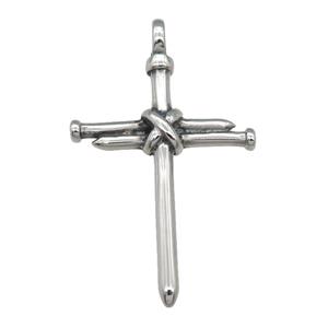 Stainless Steel cross charm pendant antique silver, approx 34-48mm [SSB0796]
