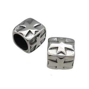 Stainless Steel Cube Beads Cross Antique Silver, approx 10-11mm, 8mm hole [SSB0850]