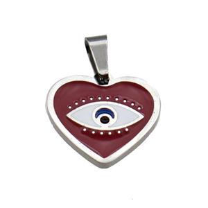 Raw Stainless Steel Heart Eye Pendant Red Enamel, approx 15mm [SSB0954]