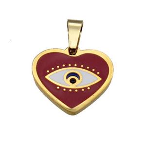 Stainless Steel Heart Eye Pendant Red Enamel Gold Plated, approx 15mm [SSB0955]