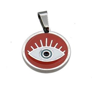 Raw Stainless Circle Eye Pendant Red Enamel, approx 15mm dia [SSB0956]