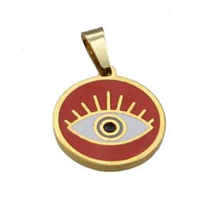 Stainless Circle Eye Pendant Red Enamel Gold Plated, approx 15mm dia [SSB0957]