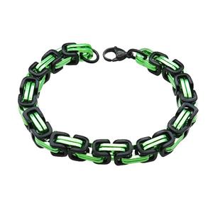 Stainless Steel Bracelet Black Plated Green, approx 8mm, 21cm length [SSB1046]