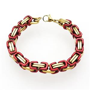 Stainless Steel Bracelet Gold Plated Red, approx 8mm, 21cm length [SSB1047]