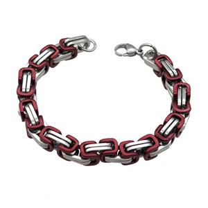 Raw Stainless Steel Bracelet Red, approx 8mm, 21cm length [SSB1049]